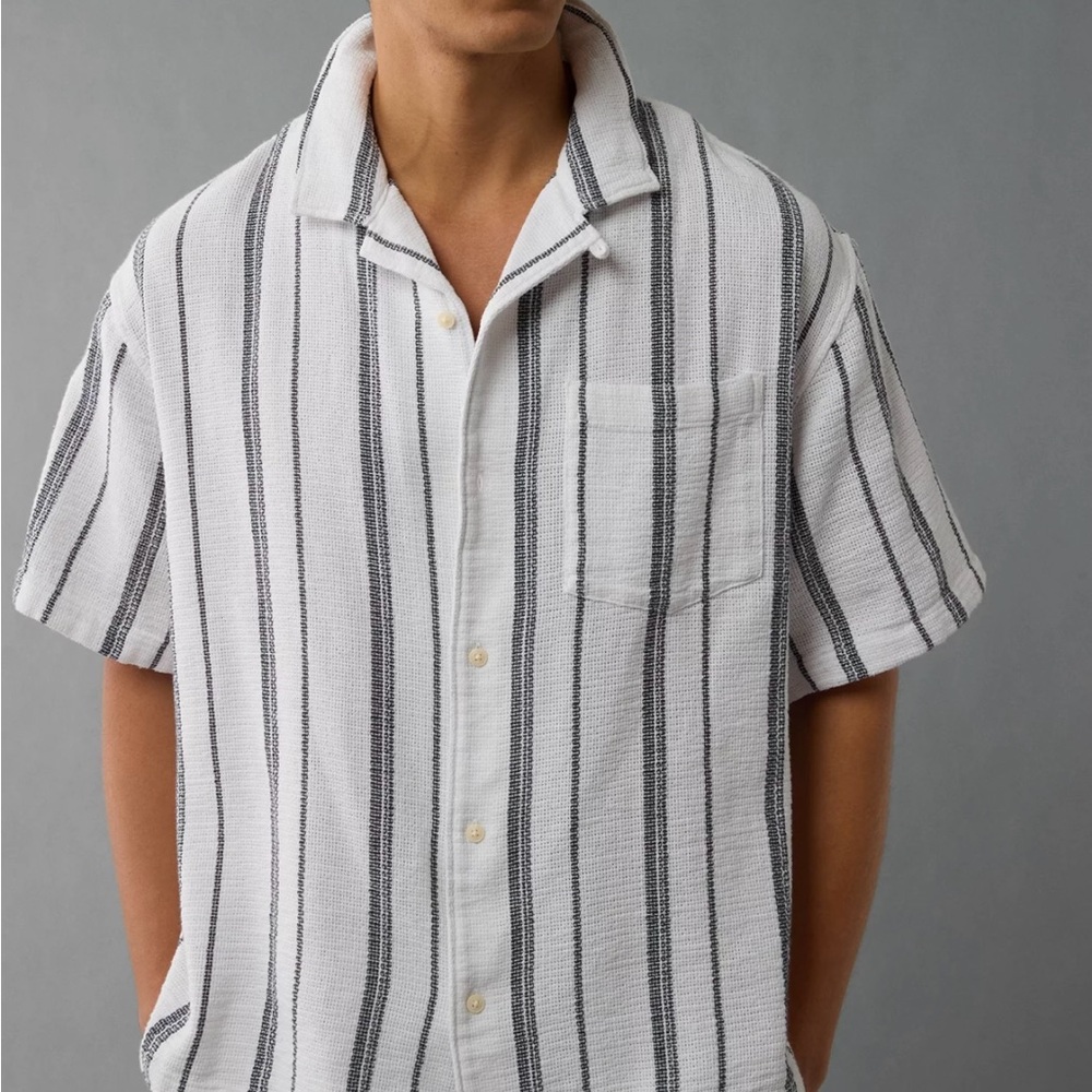 American Eagle Poolside Striped Button-Up Shirt